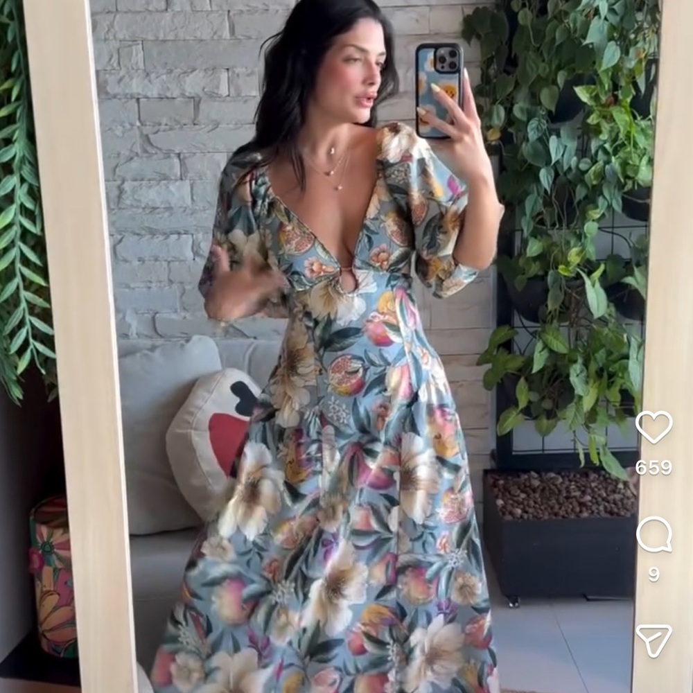 FARM Rio Sage Green Floral Maxi Dress with Multicolor Blooms - Picture 7 of 9